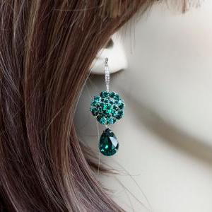 Green Emerald Swarovski Crystal Earrings,..