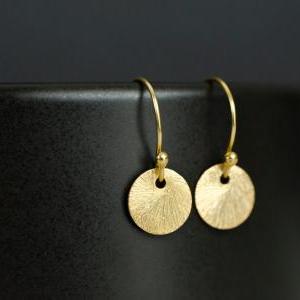 Gold Brushed Coin Earrings. 24k Vermeil Brushed..