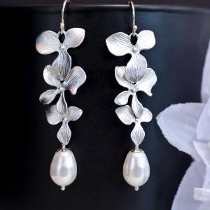 Bridal Pearl Earrings Triple Orchid And..