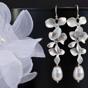 Bridal Pearl Earrings Triple Orchid And..