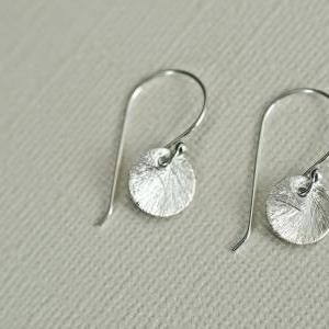 Silver Brushed Coin Earrings. Sterling Silver..
