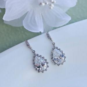 Bridal Earrings, Cubic Zirconia Earwires With..