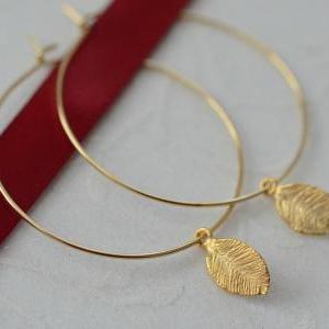 Tiny Gold Leaf Hoops - Gold Filled Hoops - Simple,..