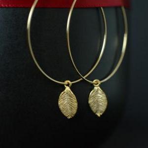 Tiny Gold Leaf Hoops - Gold Filled Hoops - Simple,..