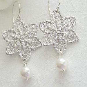 Romantic Lace Earrings...rhodium Plated Lace..