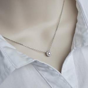 Cubic Zirconia Solitaire Necklace, Sterling Silver..