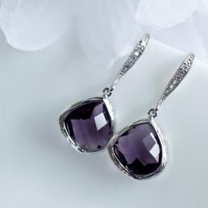 Amethyst Earrings - Purple Amethyst - White Gold..