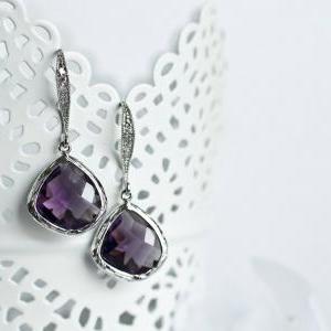 Amethyst Earrings - Purple Amethyst - White Gold..