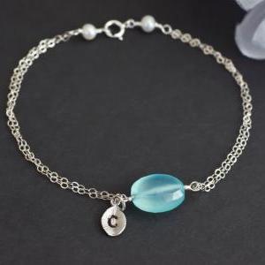 Personalized Bracelet, Aqua Blue Chalcedony..