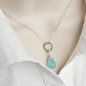 Aqua Blue Quartz Necklace, Sterling Silver..