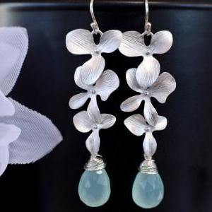 Triple Orchid Earrings, Silver Earrings, Matte..
