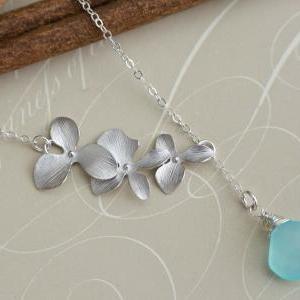 Trio Orchid And Aqua Blue Chalcedony Lariat..
