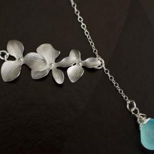 Trio Orchid And Aqua Blue Chalcedony Lariat..