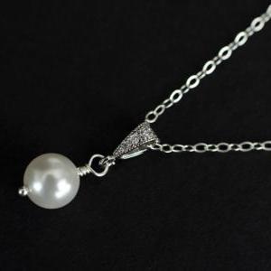 Single Pearl Pendant Necklace, Rhinestone Pearl..