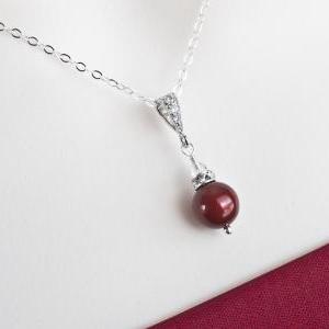 Bordeaux, Burgundy Pearl Necklace, Sterling Silver..