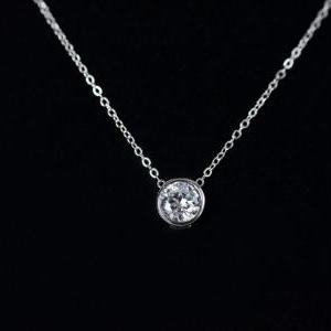 Cubic Zirconia Solitaire Necklace, Sterling Siver..