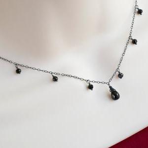 Black Spinel Necklace, Oxidized Sterling Silver..