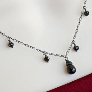 Black Spinel Necklace, Oxidized Sterling Silver..