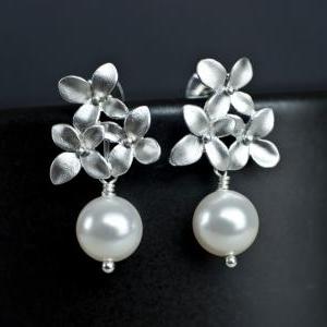 Bridal Earrings, Silver Cherry Blossom Earrings..