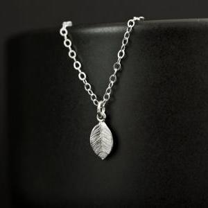 Tiny Leaf Silver Necklace, Silver Plated Leaf On..