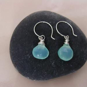 Aqua Blue Chalcedony Briolette Earrings