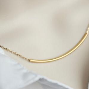 Gold Tube Necklace - Gold Plated Matte Tube..