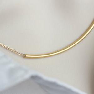 Gold Tube Necklace - Gold Plated Matte Tube..