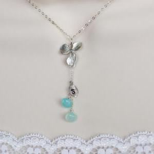 Personalized Necklace, Initial Necklace, Aqua Blue..