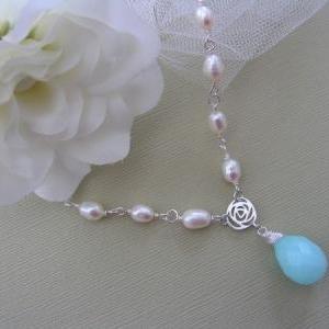 Bridal Necklace. Freshwater Pearls And Sea Blue..