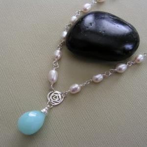 Bridal Necklace. Freshwater Pearls And Sea Blue..