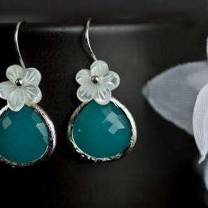 Bridesmaids Earrings, Mint Opal Glass Earrings,..