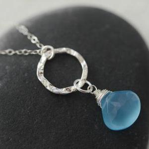 Aqua Blue Chalcedony Necklace, Aqua Blue..