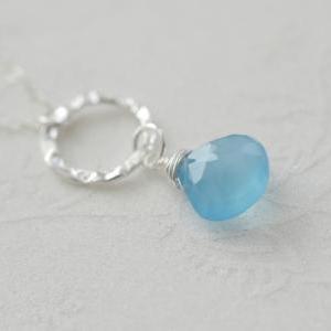 Aqua Blue Chalcedony Necklace, Aqua Blue..