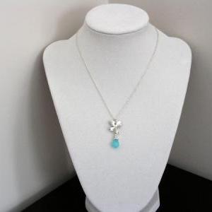 Matte Rhodium Plated Orchid And Blue Turquoise..