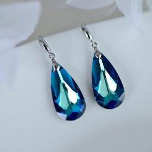 Bermuda Blue Earrings, Swarovski Crystal Earrings,..