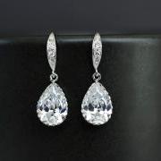 Bridal Earrings, Bridesmaid Earrings Cubic Zirconia Earwires and Cubic Zirconia Crystal Tear Drops