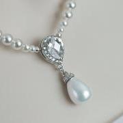 Bridal Necklace, Bridal Pearl and Cubic Zirconia Necklace