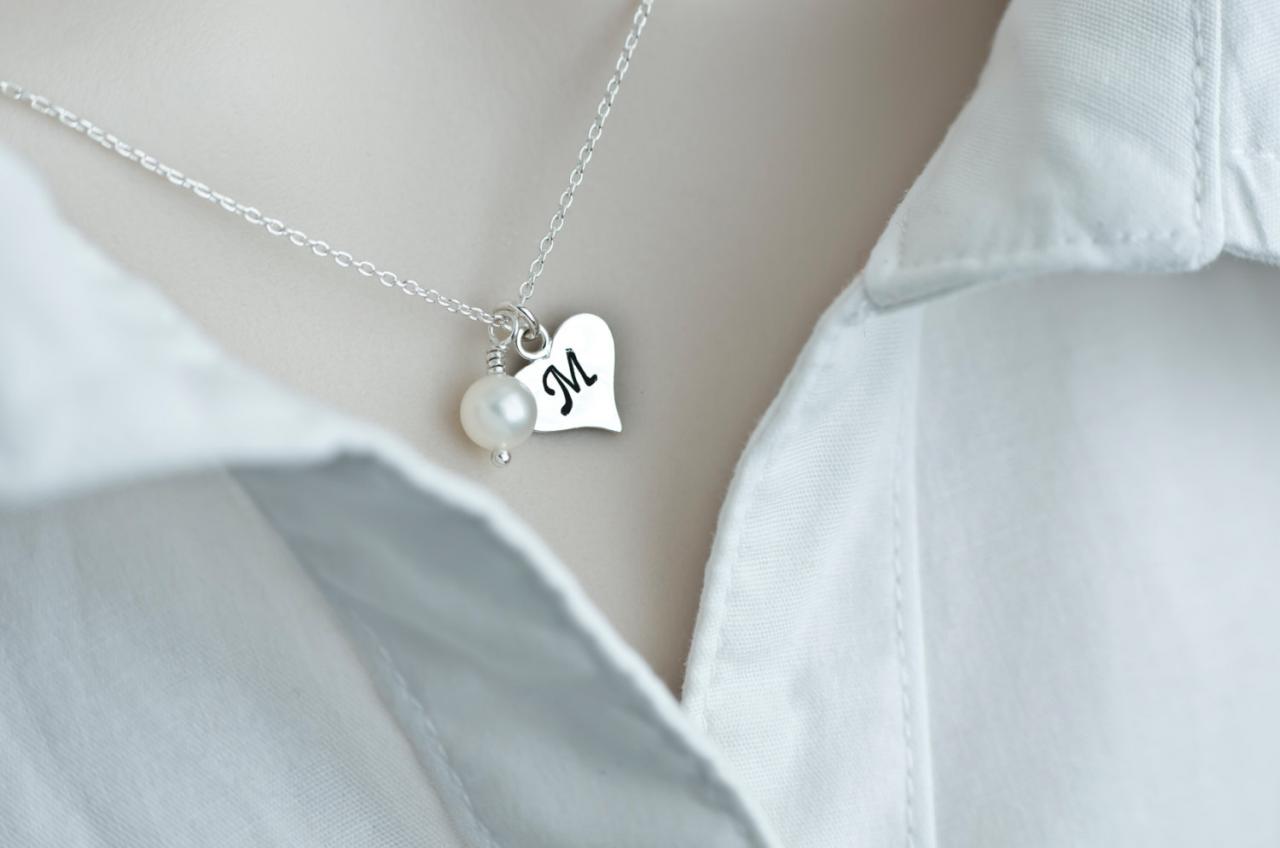 Initial Necklace, Initial Heart Necklace, Sterling Silver Initial Heart Necklace, Monogram Charm, Custom Initial Necklace, Personalized Gift
