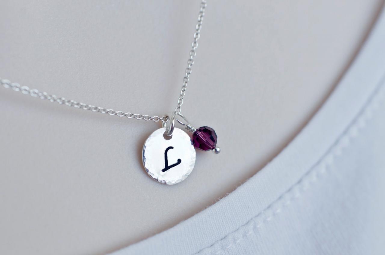 Birthstone Initial Necklace, Personalized Necklace, Swarovski Birthstone Charm And Initial Charm Necklace, Family, Mother,grandmother Gift