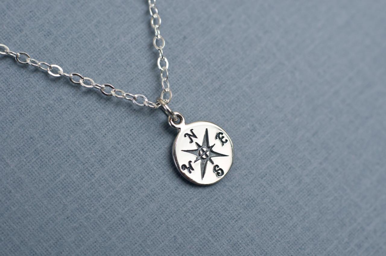 Compass Charm Necklace, Silver Compass Charm Necklace, Friendship Necklace, Nautical Pendant Jewelry, Best Friend Gift, 2013 Graduation Gift