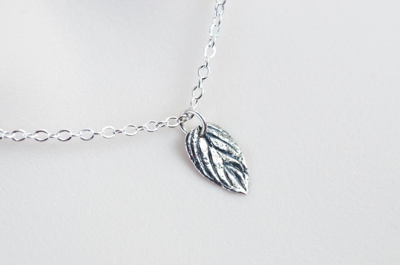 Sterling Silver Leaf Necklace, Silver Mint Leaf Necklace, Single Leaf Pendant, Modern Minimalist Jewelry