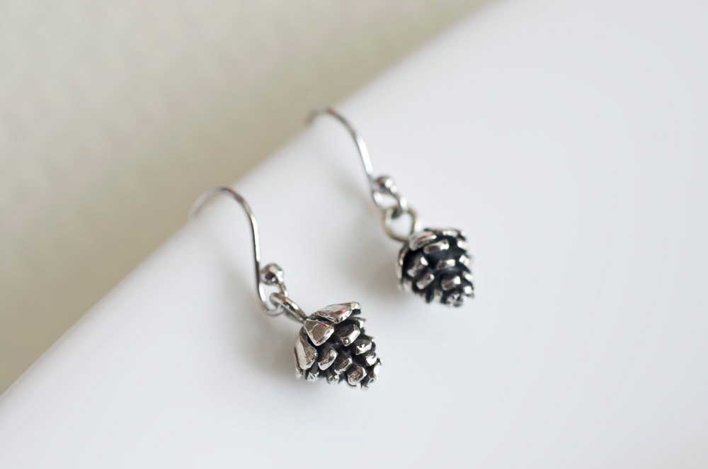 Sterling Silver Pinecone Earrings, Pine Cone, Christmas Gift, Holiday Necklace,holiday Gift