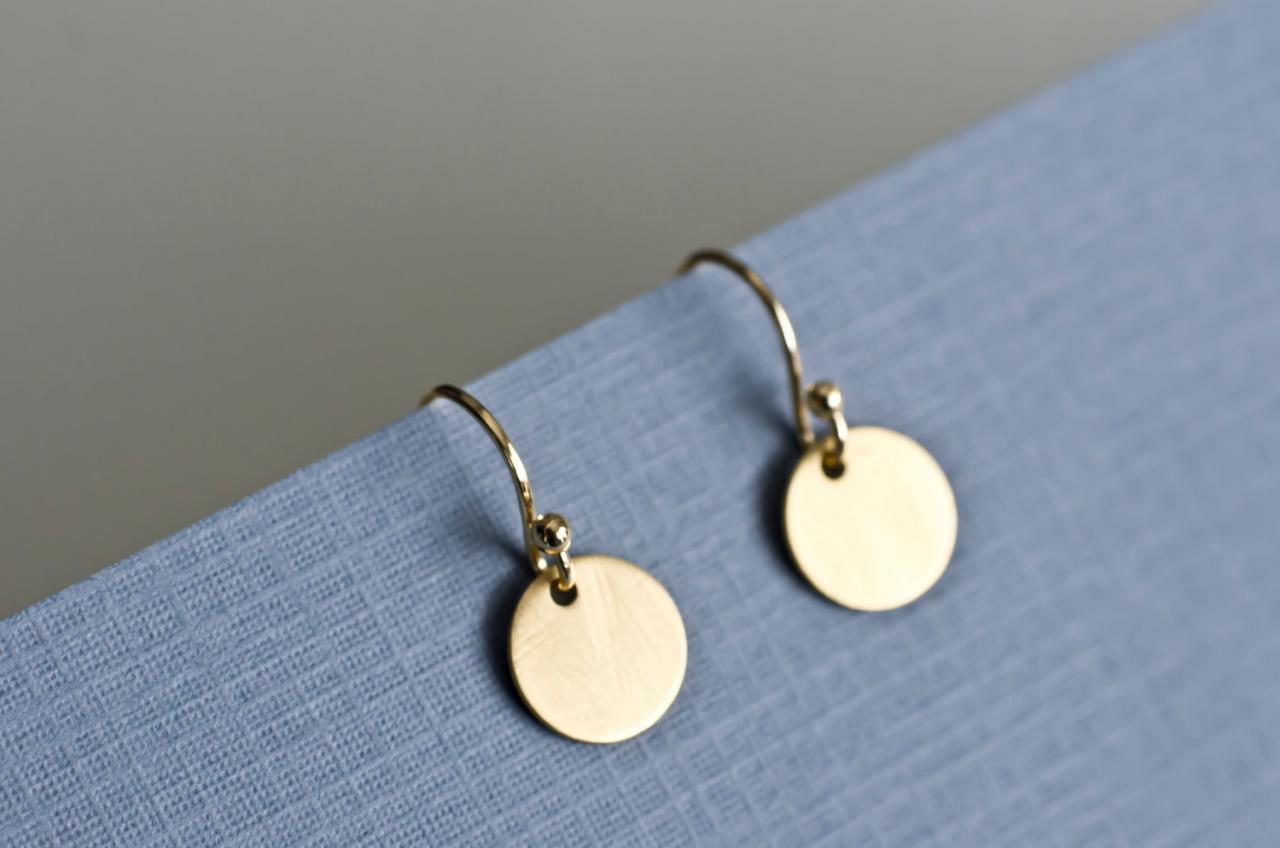 Gold Satin Coin Earrings, Small Gold Disc Earrings, 24k Vermeil Satin Round Tiny Disc , Geometric, Simple, Minimalist Jewelry,