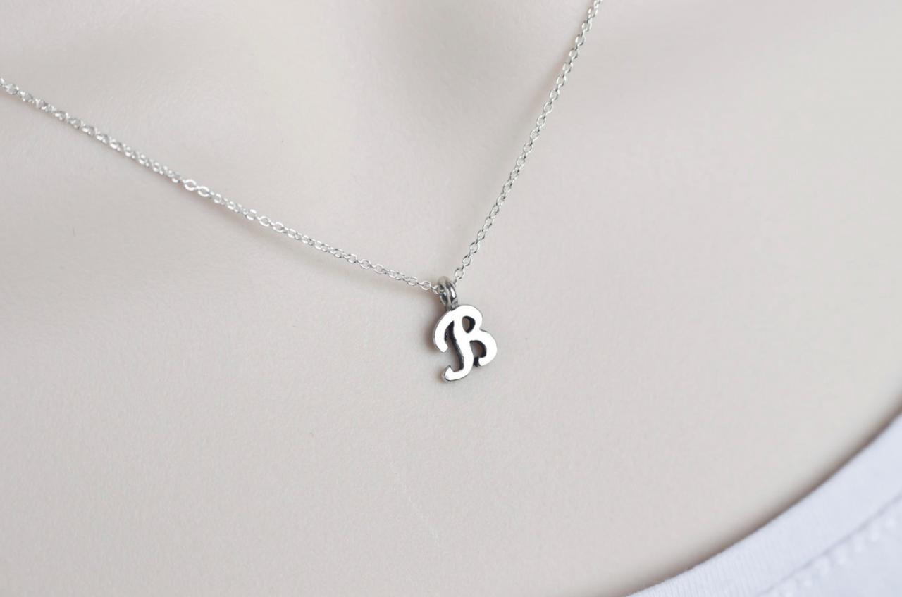Initial Necklace, Sterling Silver Initial Necklace, Script Initial Necklace, Alphabet Initial Charm Necklace, Dainty Minimal Modern Necklace