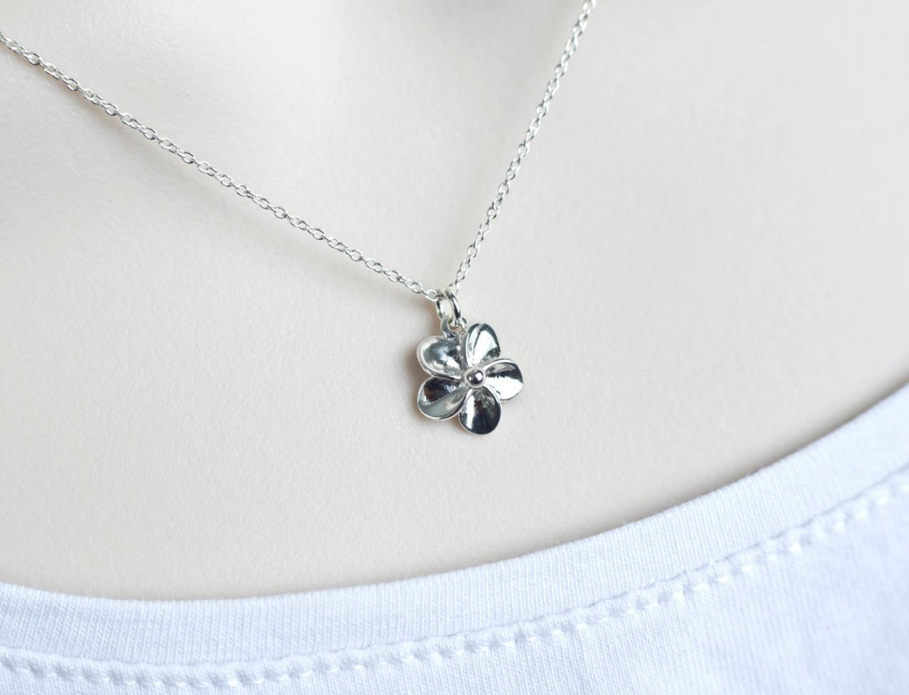 Tiny Sterling Silver Flower Necklace, Small Plumeria Necklace, Sterling Silver Flower Necklace, Floral Botanical Nature Modern Everyday Gift