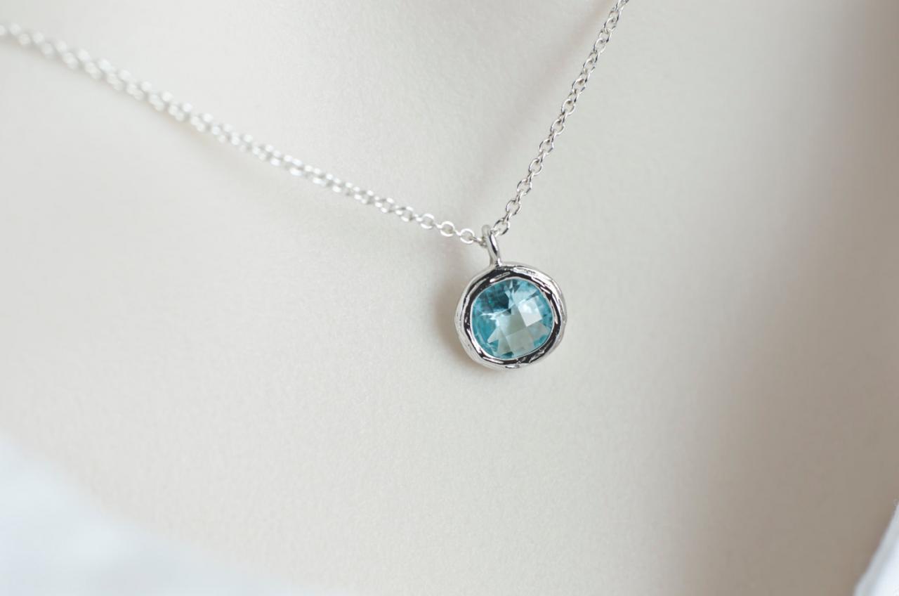 Aquamarine Necklace, Aquamarine Pendant, Aquamarine Round Drop Glass, Bridesmaids Gift, Dainty Everyday Necklace, Sterling Silver Necklace