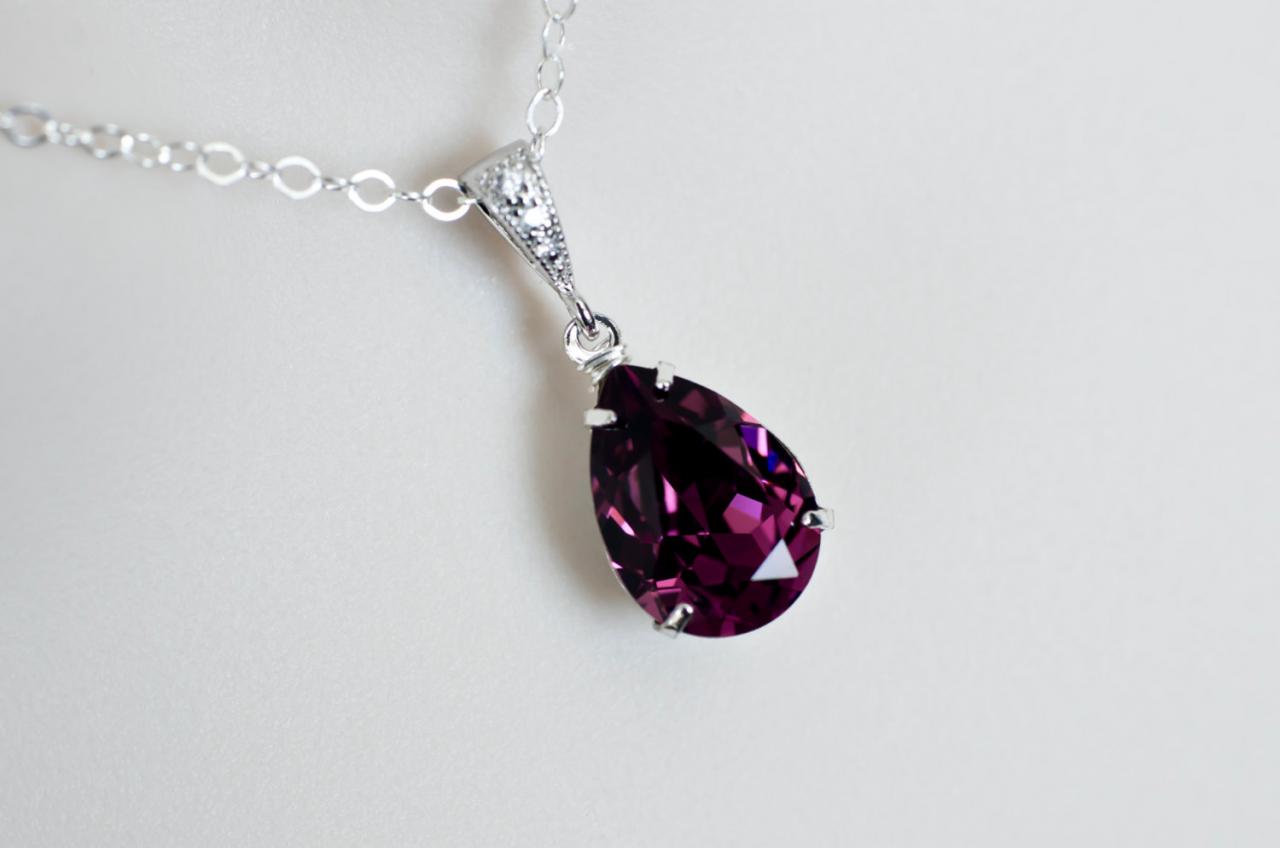 Purple Amethyst Necklace, Bridesmaids Necklace, Swarovski Crystal Amethyst Necklace, Cubic Zirconia Sterling Silver Necklace