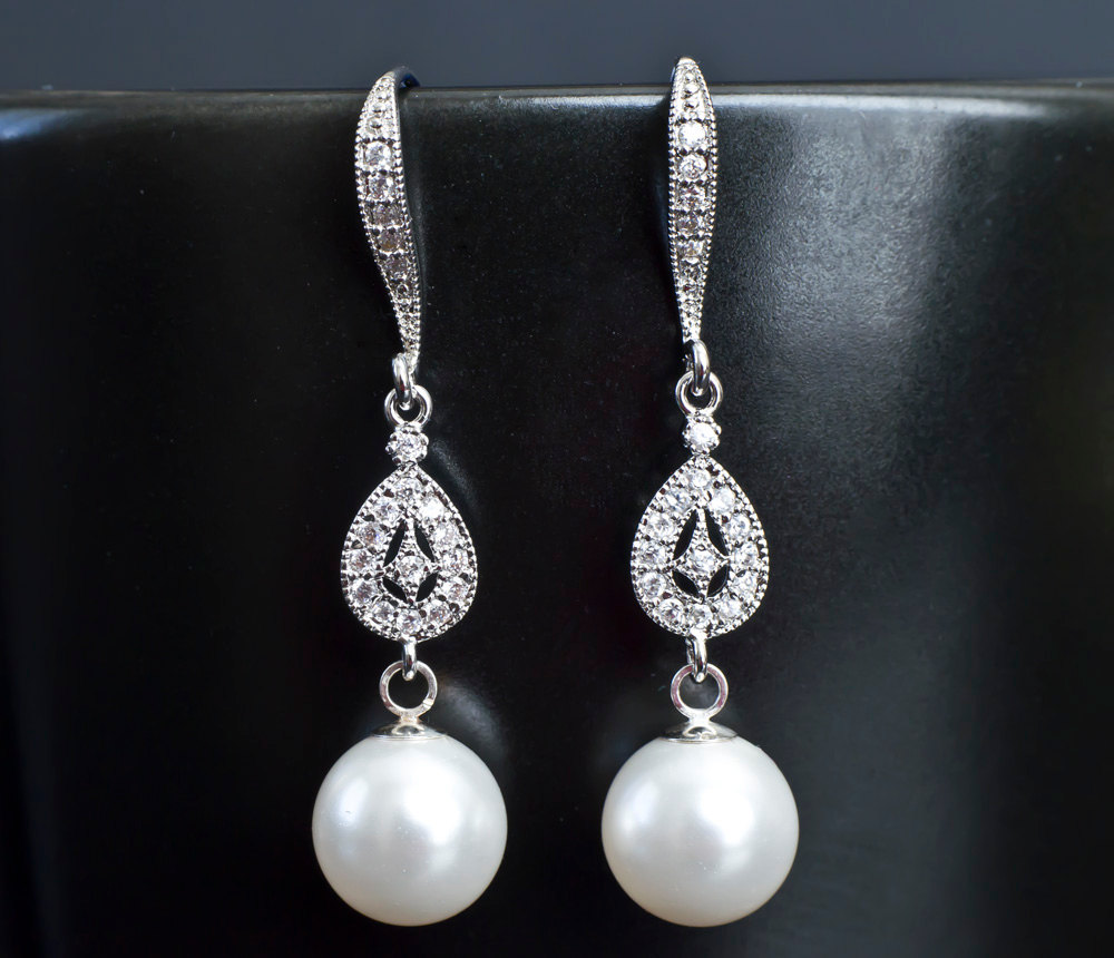 Bridal Earrings, Bridal Pearl Earrings, Dangle Pearl Earrings, Pearl Drop Earrings, White/ivory Pearl Wedding Earrings