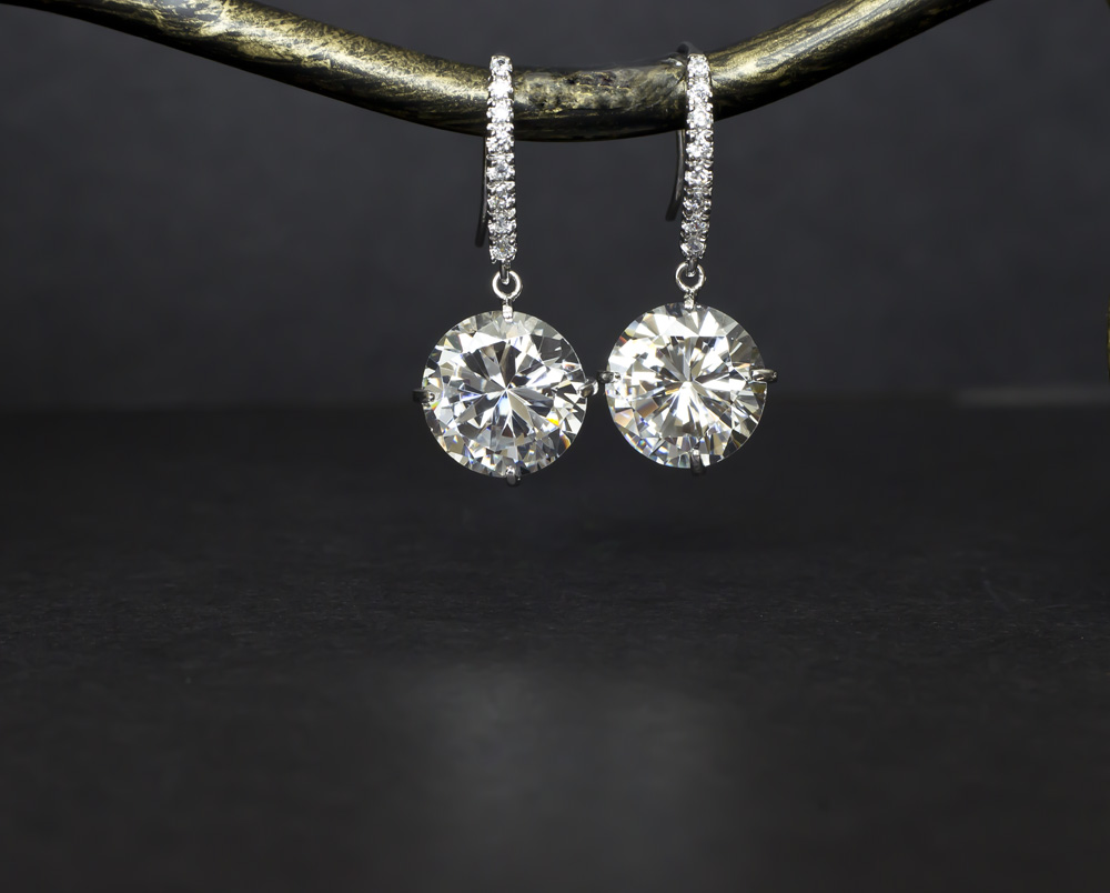 Bridal Earrings, Bridal Jewelry, Bridesmaid Earrings, Cubic Zirconia Earrings, White Cubic Zirconia Round Drops And Cubic Zirconia Earwires