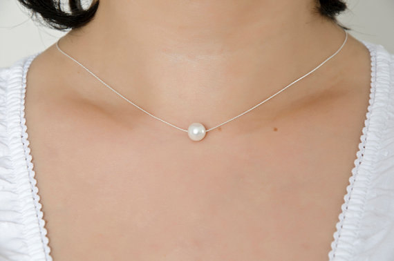 Single Swarovski Crystal Pearl And Sterling Silver Chain Necklace, Bridal Jewelry, Bridesmaids Gift